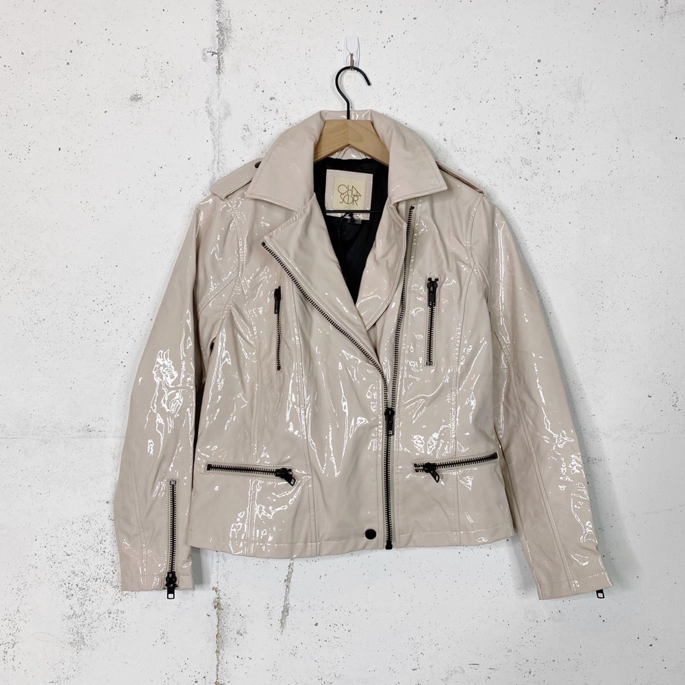 Chaser Faux Patent Leather Moto Zip Biker Jacket
